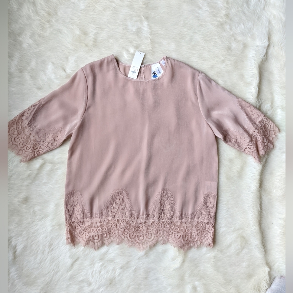 NWT Francesca's Blush Pink Lace Short Sleeve Blouse / Size XS